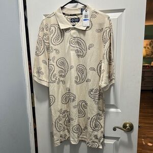 Chaps Cream and Brown Polo Shirt with Vintage Paisley Design
